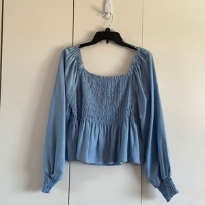 Candies Baby Blue Shirred Long Sleeve Top
